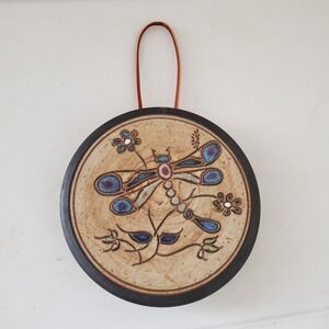 Signed Studio Pottery Dragonfly Wall Hanging Plaque Speckled Stoneware Ceramic